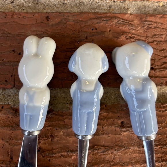 Vintage Lillian Vernon Ceramic Animal Top 3pc Baby Cutlery Set Spoon Fork Knife - Picture 4 of 4